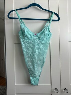 Victoria’s Secret Aqua Lace Underwire Bodysuit